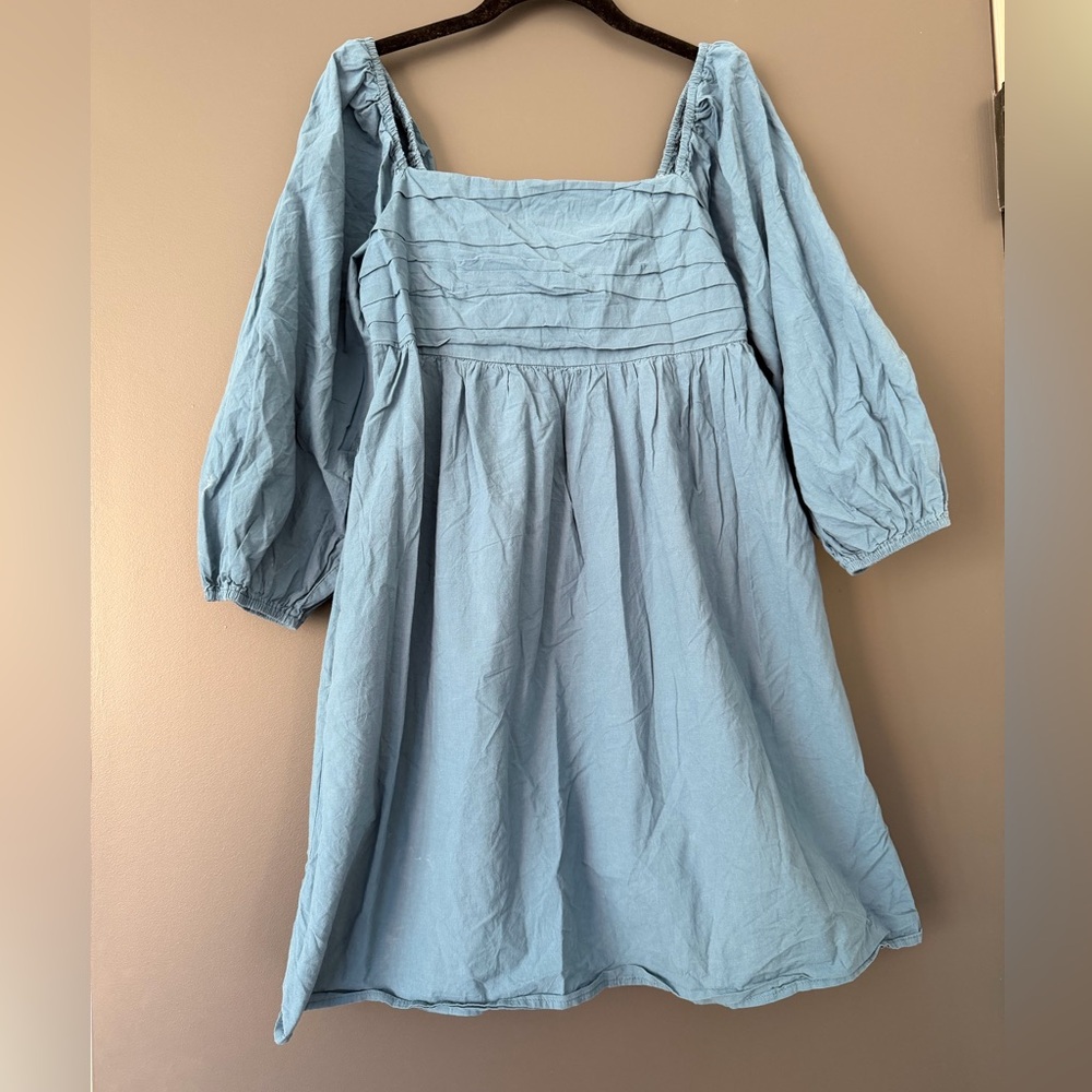 Akaur Blue Puff Sleeve Blue Dress